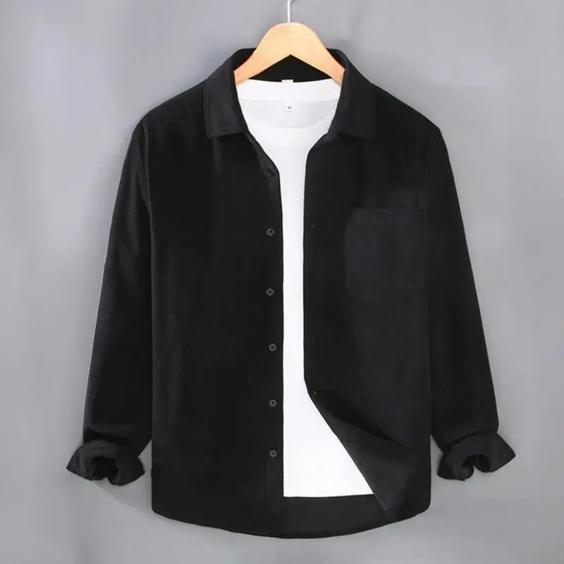 Premium Waffle Texture Shirts For Men Long Sleeve Solid Leisure Autumn Quality Polyester 100% Soft Comfortable Camisas De Hombre