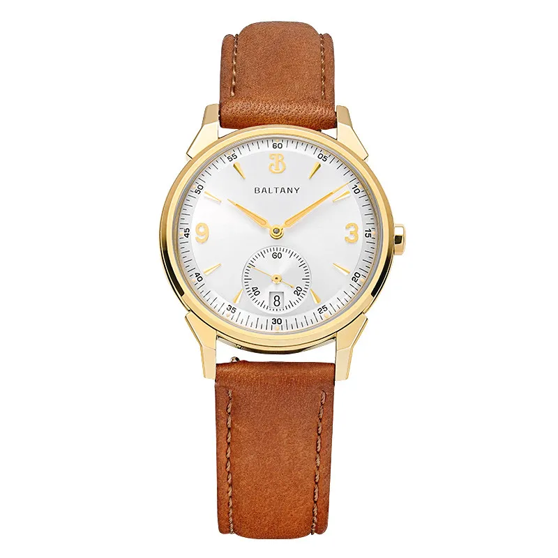 Baltany Men Automatic Watch Vintage 36mm Mechanical Wristwatch Sapphire Mirror 50m Waterproof ST2130 Leather Strap