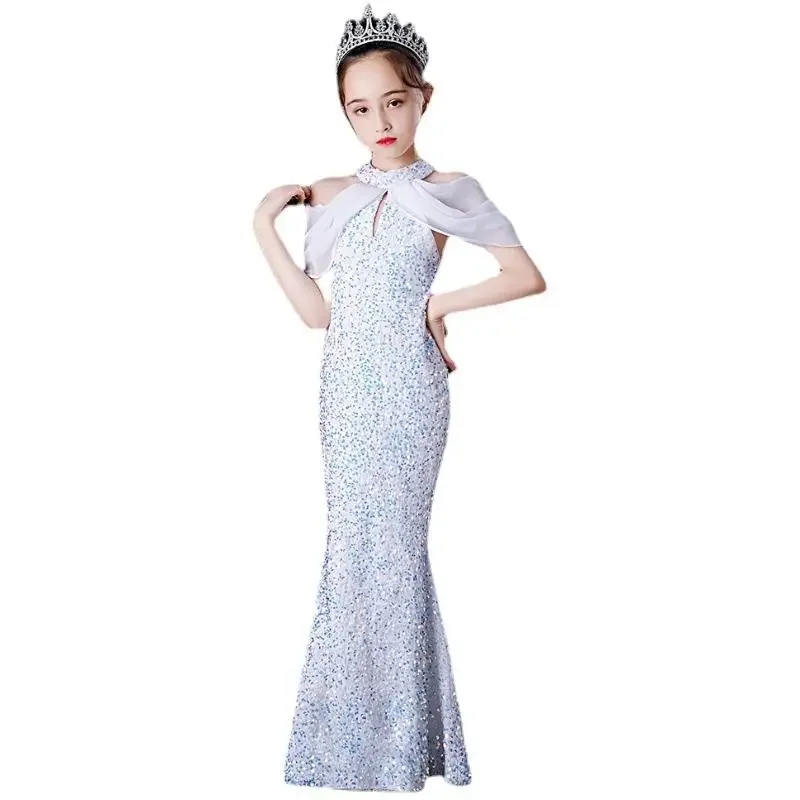 Luxury Children\'s Princess Dress Shiny Sequined Dress For Girls 2Y 10 12 Years 14 Years Trumpet Elegant Teen Party Evening Dress