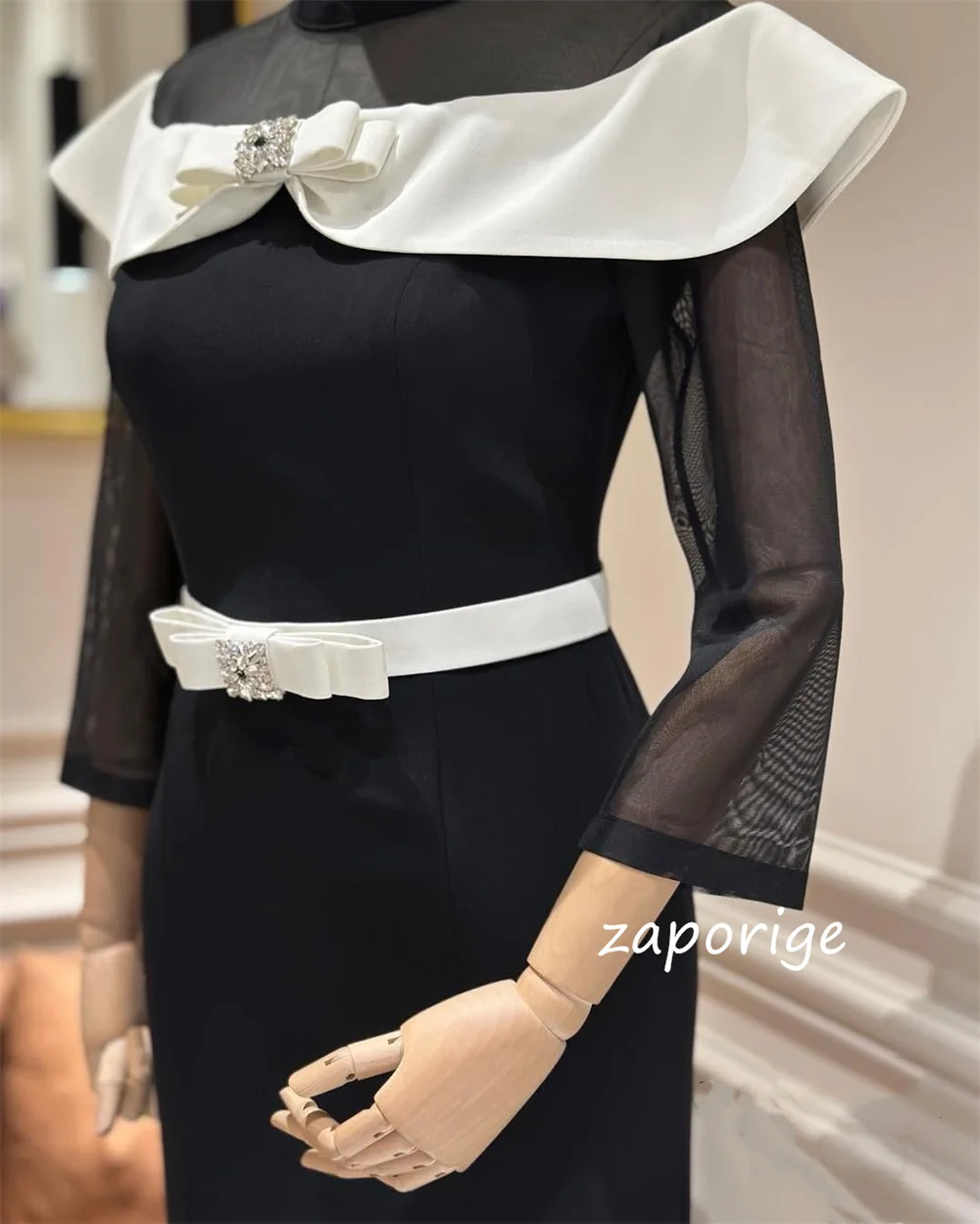 تخصيص للجنسين جيرسي مطرزة وشاح الطية مستقيم الياقة العالية فساتين طويلة مناسبة مخصصة مقاسات المشاهير المتاحة