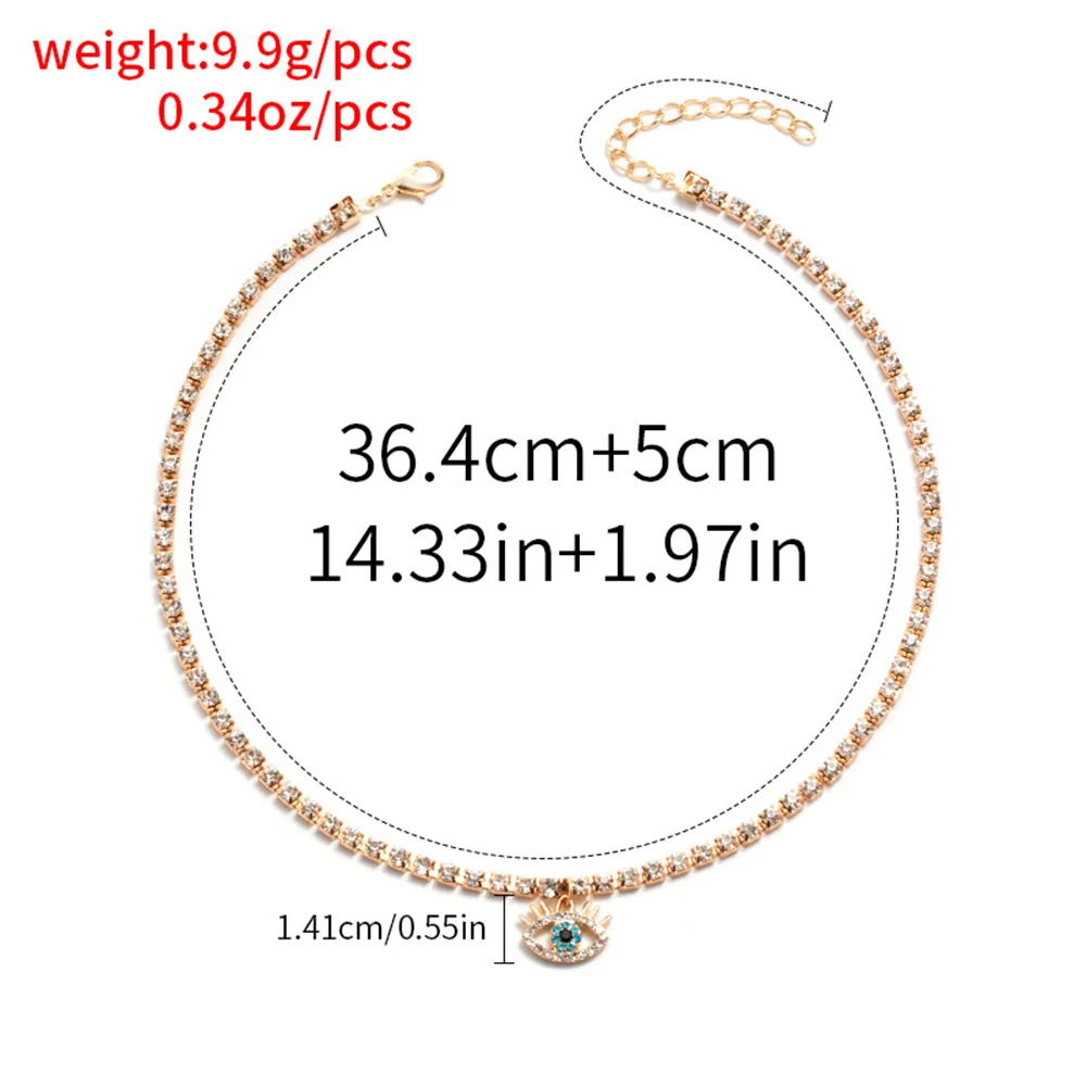 LXY-W Boho Fashion Gold-plate Simple Crystal Chain Eye Pendant Necklace For Women Vintage Female Choker Jewelry Gift Wholesale