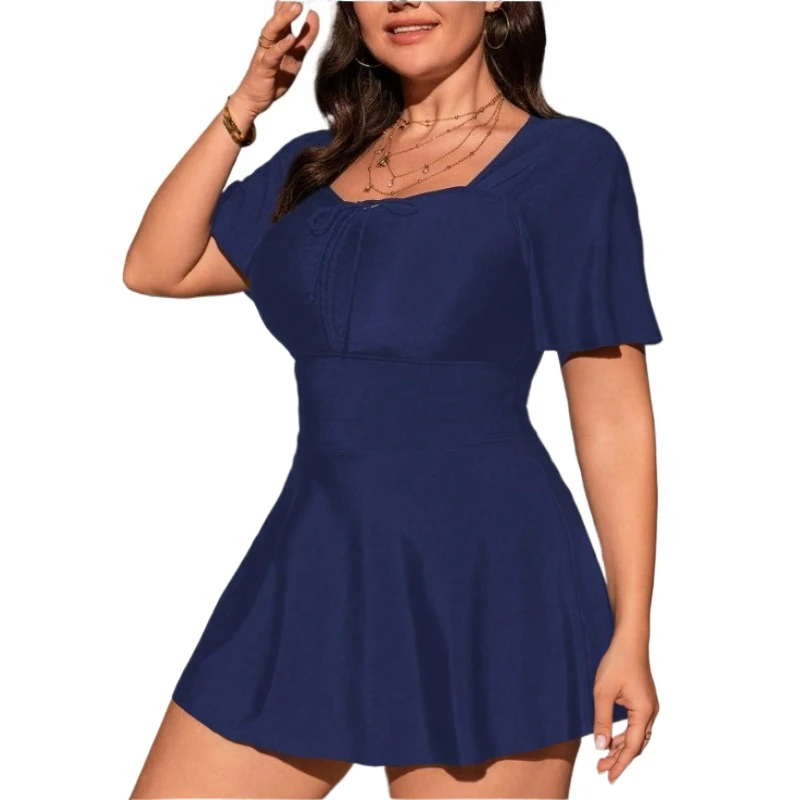 

Свободный скромный купальник-танкини 4XL с регулируемой завязкой на талии и завязками на груди для женщин