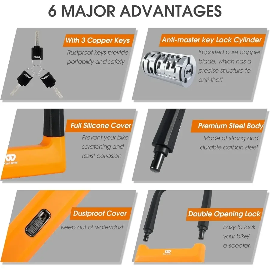 قفل U للدراجة شديد التحمل مضاد للسرقة مع 3 مفاتيح بسمك 18.76 مم لمسة نهائية سوداء بعرض 5.32 بوصة أبعاد داخلية مثالية لـ Urban Commu