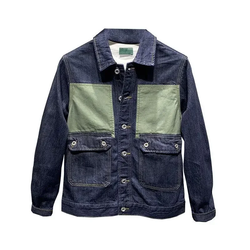 Men\'s Denim Jacket Spliced Button Male Jean Coats Aesthetic Cargo Washed Loose New in Vintage Large Size Korea Winter Outerwear