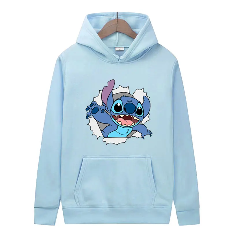 2024 Hot New Fashion Men Pullover Cartoon Anime Stitch Women Hoodies Autumn Winter Black Couple Sweatshirt Clothing Tops