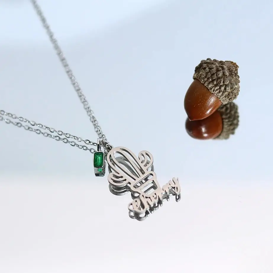 

Chandler Cute Custom Name Cactus Necklace Stainless Steel Silver Tone Plant Jewelry Charms For Women