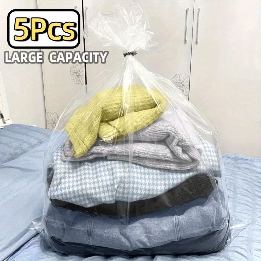 5Pcs Waterproof Clothing Storage Bag Transparent Dustproof Luggage Box Storage Bag Moisture Proof Plastic Closet Sorting Bags