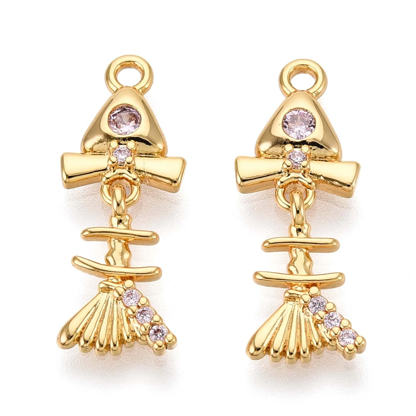 2pcs Fishbone Charm Brass Micro Pave Cubic Zirconia Pendants 18K Golden Plated For Jewelry Making Bracelet DIY Crafts Making