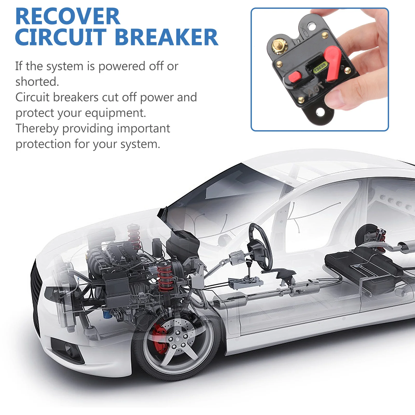 

70 Amp Auto Reset Circuit Breaker Compact Push Button Kill Switch For Car Marine Boat Bike Audio System Inline Fuse