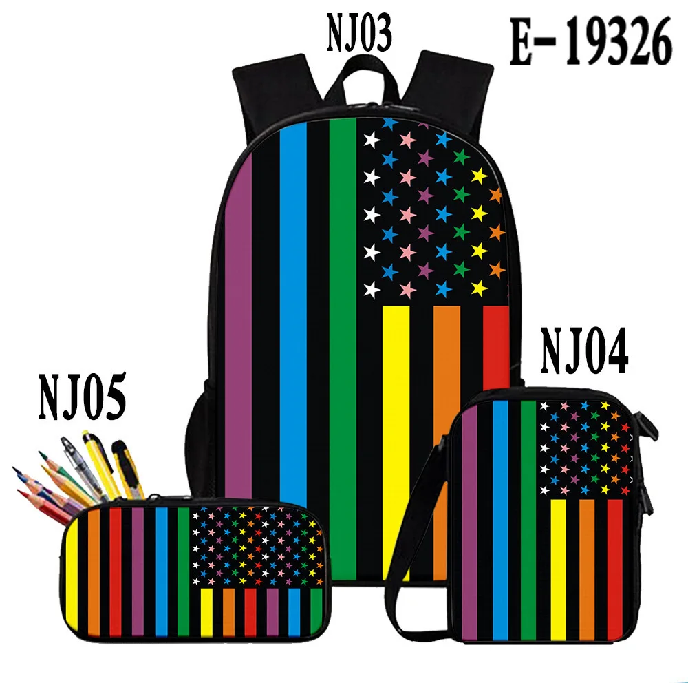 Harajuku Youthful Peculiar Colourful LGBT 3D Print 3pcs/Set Student Travel bags Laptop Daypack Backpack Shoulder Bag Pencil Case