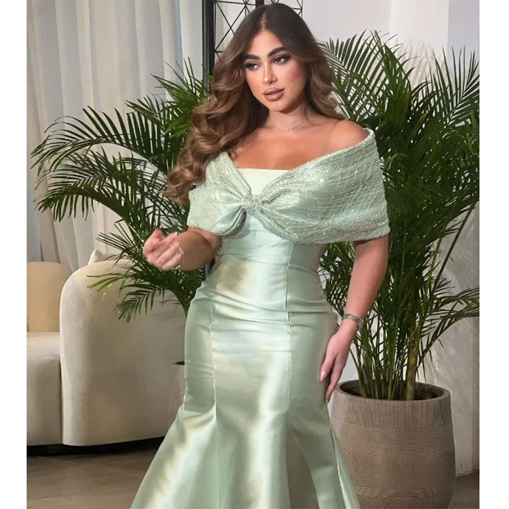 Exquisite Luxury Green Evening Party Dresses Strapless Off the Shoulder Floor Length Trumpet Shiny Smart Chic Women Prom Gowns