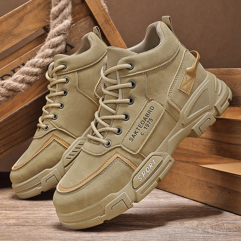 

Мужские высокие ветрозащитные походные ботинки с толстой подошвой и увеличением роста — уличные ботинки для треккинга, работы, зимы