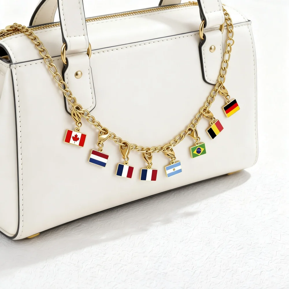Minimalistischer Stil Weltflaggen-Anhänger Edelstahl Schlüsselanhänger DIY für Souvenir Frauen Männer Geschenke Großhandel – Detail 8