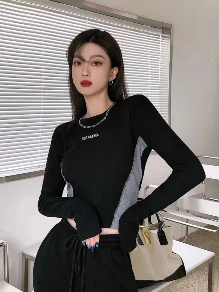 Bla Long Sve T-irt Women's High Waist ort Sle Inner Wear Base irt Top for Winter 2025 High Waist Slim Fit Design