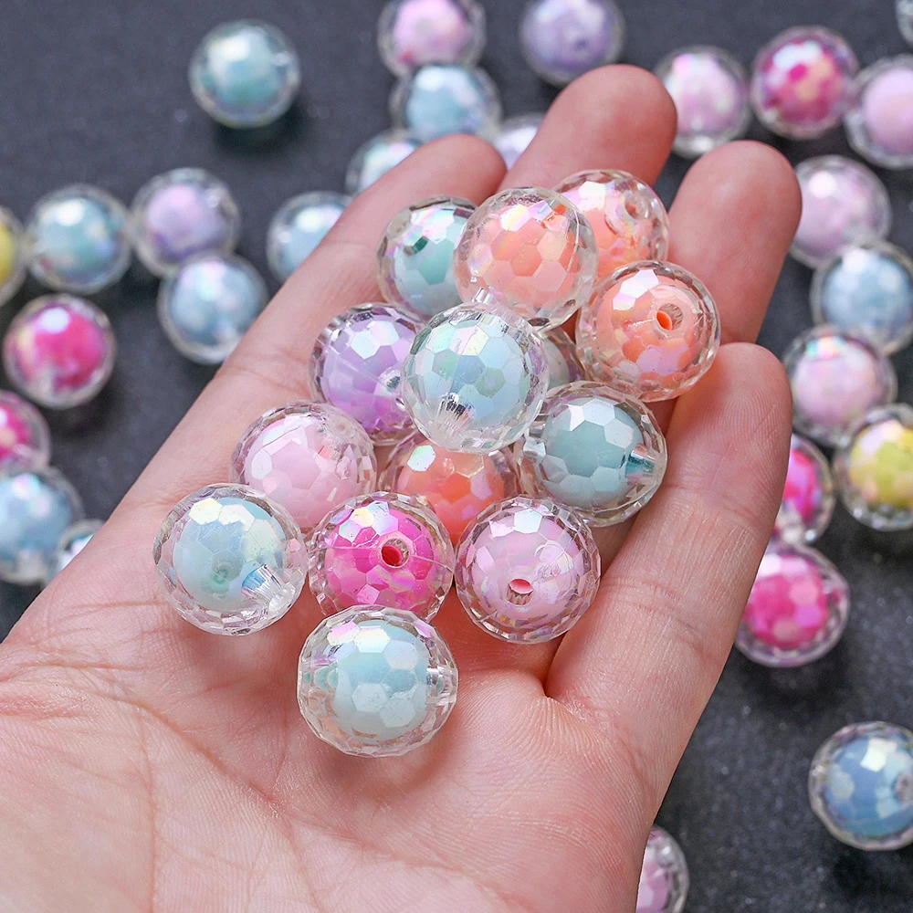 10 Stück 16mm bunte AB-beschichtete Acryl-Facettenperlen, transparente Disco-Ball-Abstandsperlen für DIY-Bastelarbeiten und Schmuckherstellung – Detail 2