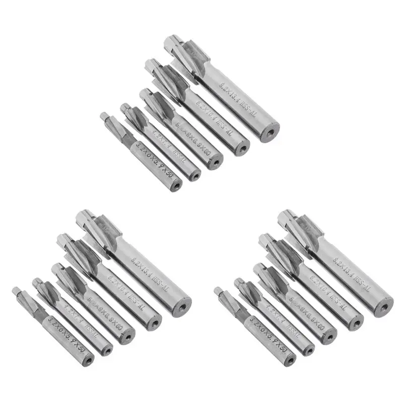 AT02-15Pcs HSS Counterbore End Mill M3-M8 Pilot Slotting Tool Milling Cutter Countersink End Mills