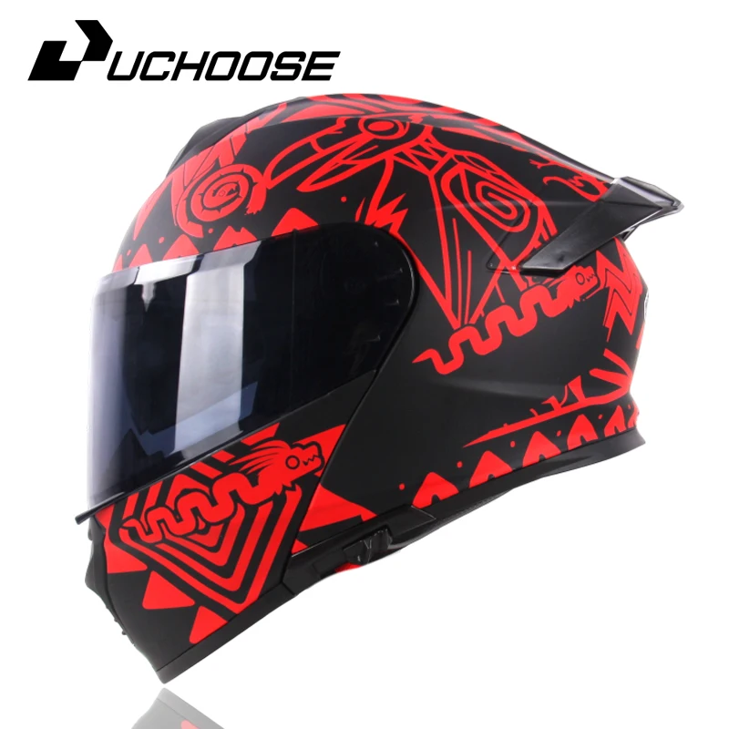 

DOT Uchoose Approved Full Face Helmets Crash Motorbike Protective Gear Men Women Flip Up Helmet Motorcycle Visor Double Sun