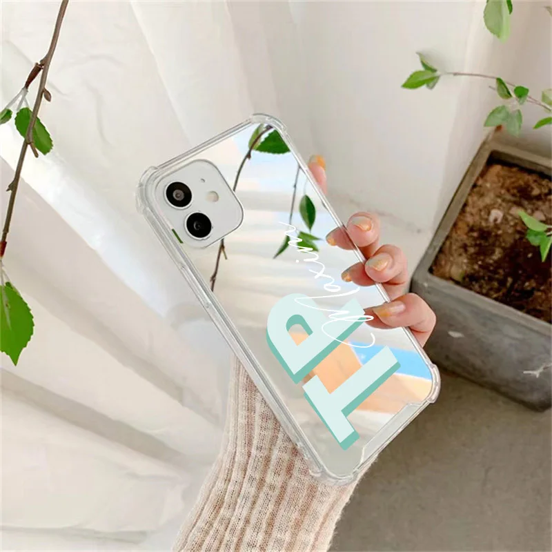 حافظة بمرآة اسم مخصصة ثلاثية الأبعاد ، غطاء مقاوم للصدمات لهاتف آيفون 11 ، XS ، XR ، 14Plus ، 13 ، 12 ، 15 Pro Max ، Max ، SE2020