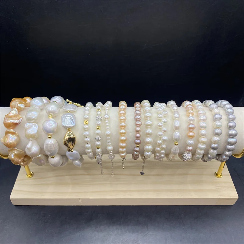 8-9mm Elegant Natural Freshwater Pearl Bracelet White Round Bracelets Charm Adjustable Bangle For Women Fine Jewelry Party Gift