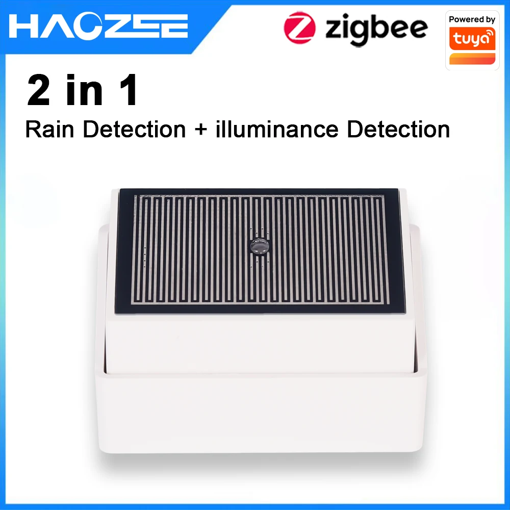 Haozee Tuya Zigbee Sensor Deteksi Tetesan Hujan dengan Detektor Cahaya IPX4 Luar Ruangan Tahan Air Mendukung Asisten Rumah Zigbee2mqt