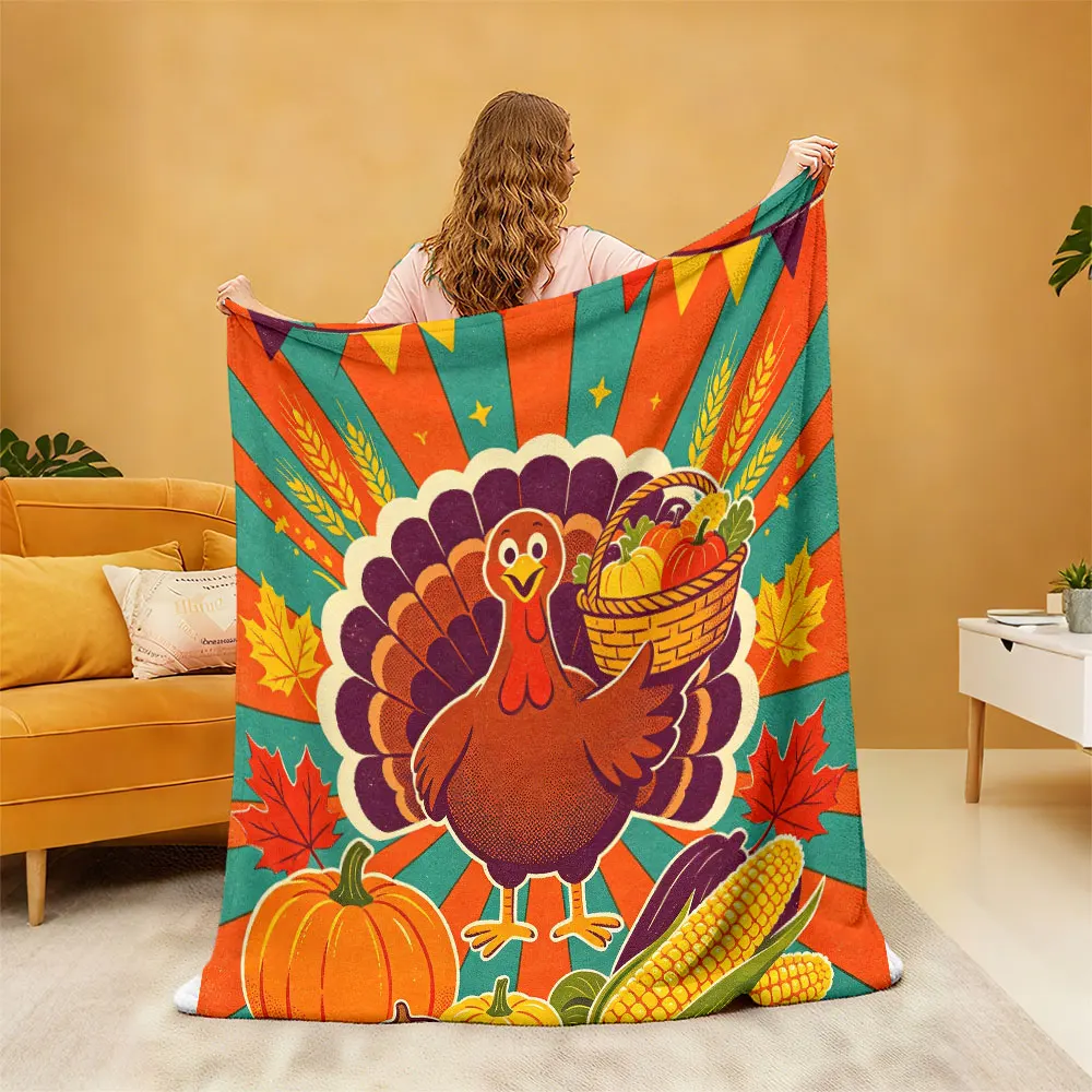 1pc Thanksgiving turkey harvest print flannel blanket, soft and comfortable lunch breaks  casual gift blanket