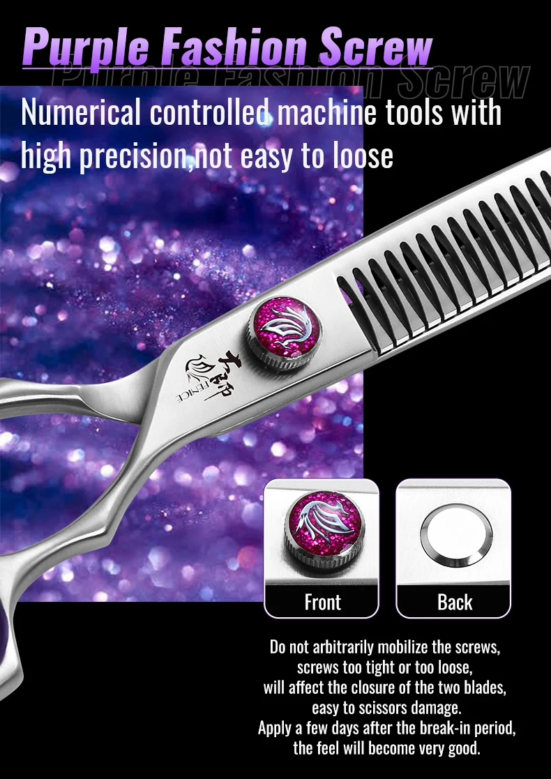 Fenice 7,0/7,5/8,0 Zoll Professionelle Tierpflegeschere Fishbone Zähne Gerade/Gebogene Chunker Schere JP440C Groomer Werkzeuge – Detail 7