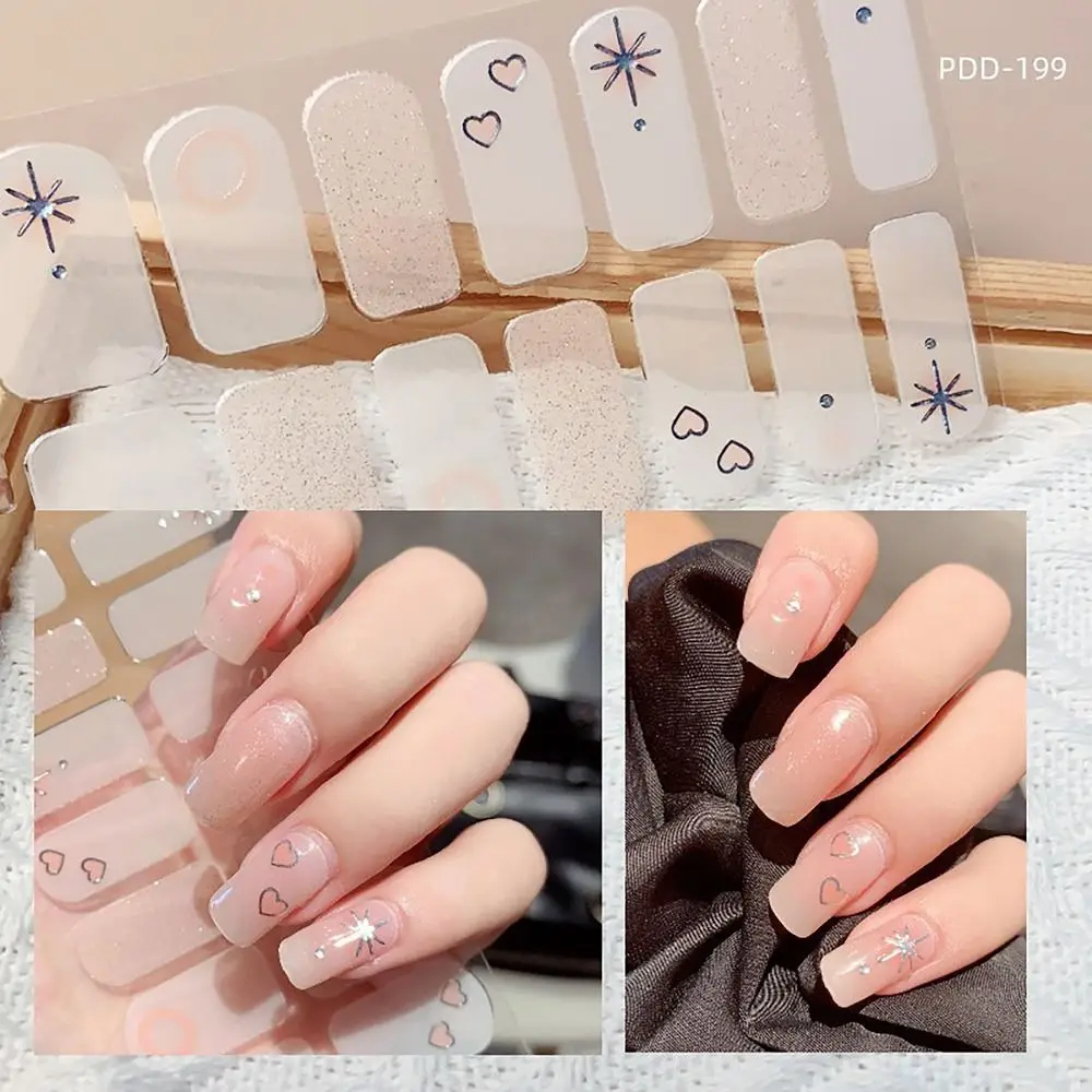 14 tiras de adesivos de unhas em gel florista semi curado tiras de esmalte de unhas cobertura completa adesivos de arte de unhas diy fabricação de art