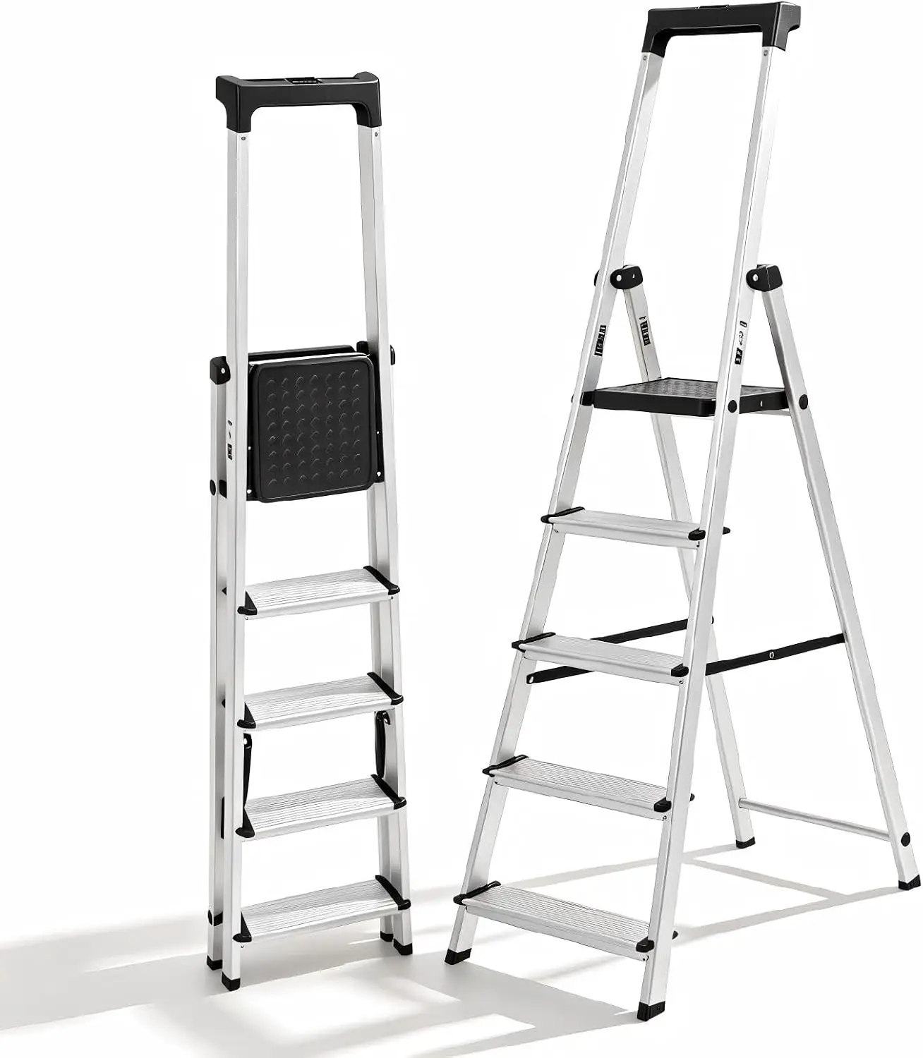 5 Step Ladder, 330lbs Capacity Folding Aluminum Step Stool