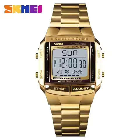 SKMEI Large Dial Glass Mirror Clock Fashion Outdoor Relogio Masculino Sports Watch Men Digital Alarm Clock Countdown Watch 1381
