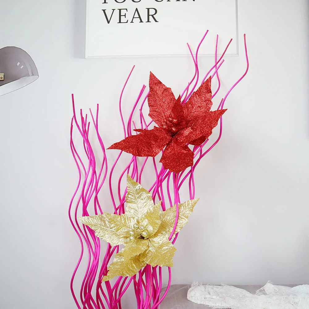 

Christmas Glitter Flowers Wreath, Festival Party Layout, Home Decoration Accessories, Simulation Flower Branch, Photograph Prop
