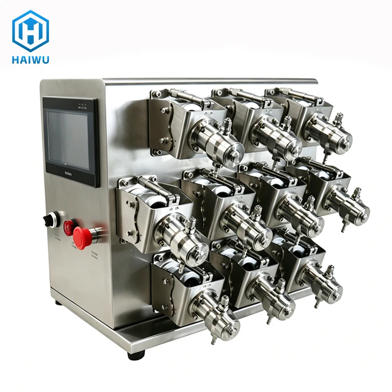 10 Heads PLC Controlled Ceramic Pump System Semi-automatic Adjustable Volume Filling Machine For Shampoo Glass Bottles
