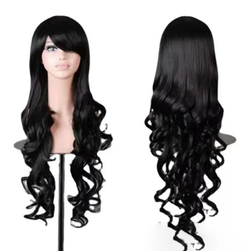 Wig Cosplay Anime Warna-warni Rambut Manusia Panjang Keriting Bergelombang Gaya Euramerika untuk Wanita, Wig Rambut Sutra Tahan Panas untuk Pemakaian Sehari-hari