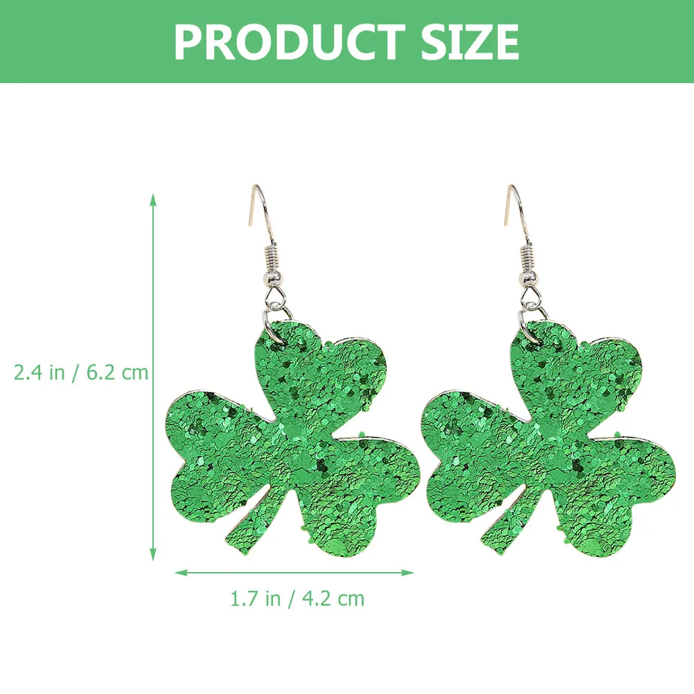 Glitter Shamrock Dangle Earrings for Women – Festive St. Patrick’s Day Costume Accessories