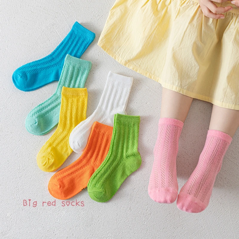 4 Pairs Kids Boys Girls Breathable Socks Solid Color Warm Soft Children Socks for 0-12Y Baby Home Outdoor Quick Dry Cotton Socks