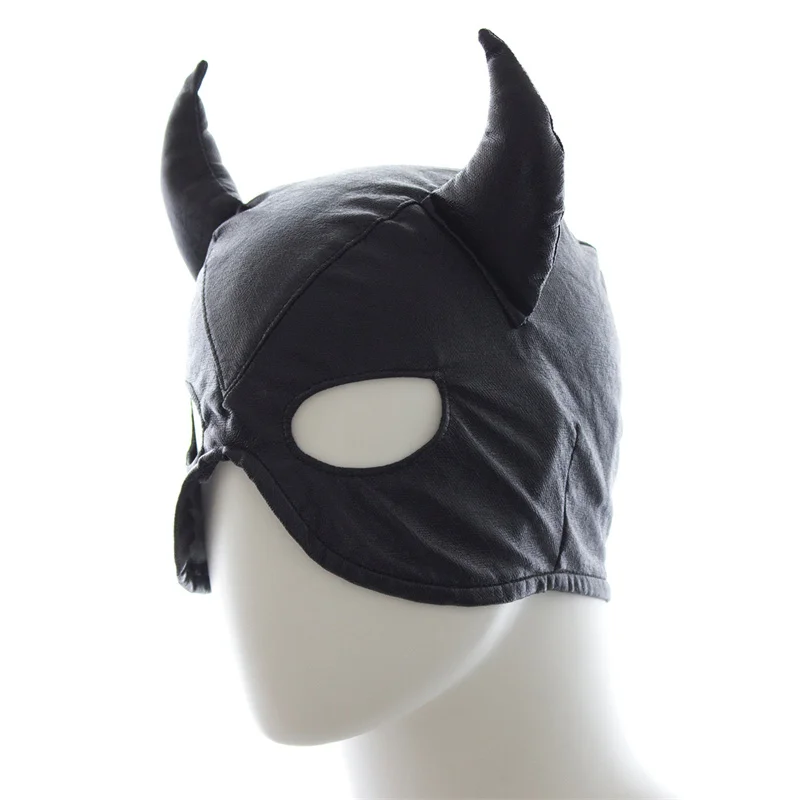 Fashion Sexy Ox Horn Head Mask Fetish PU Leather Masquerade Cosplay Adult Party Headgear Couples Games Hood Mask Exotic Costumes