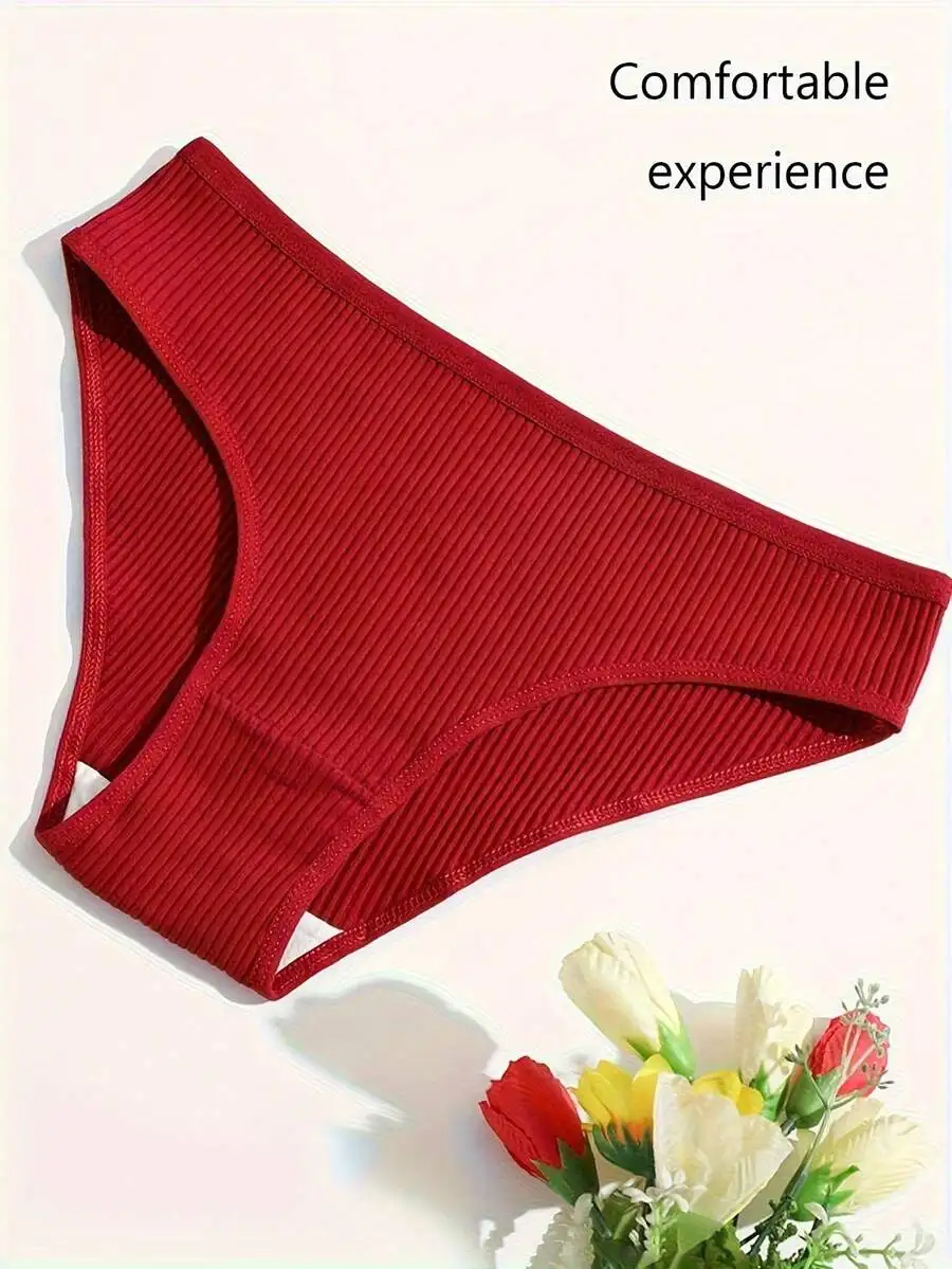 

Womens Ribbed Seamless Bikini Briefs Cotton Blend Solid Color Comfortable Underwear