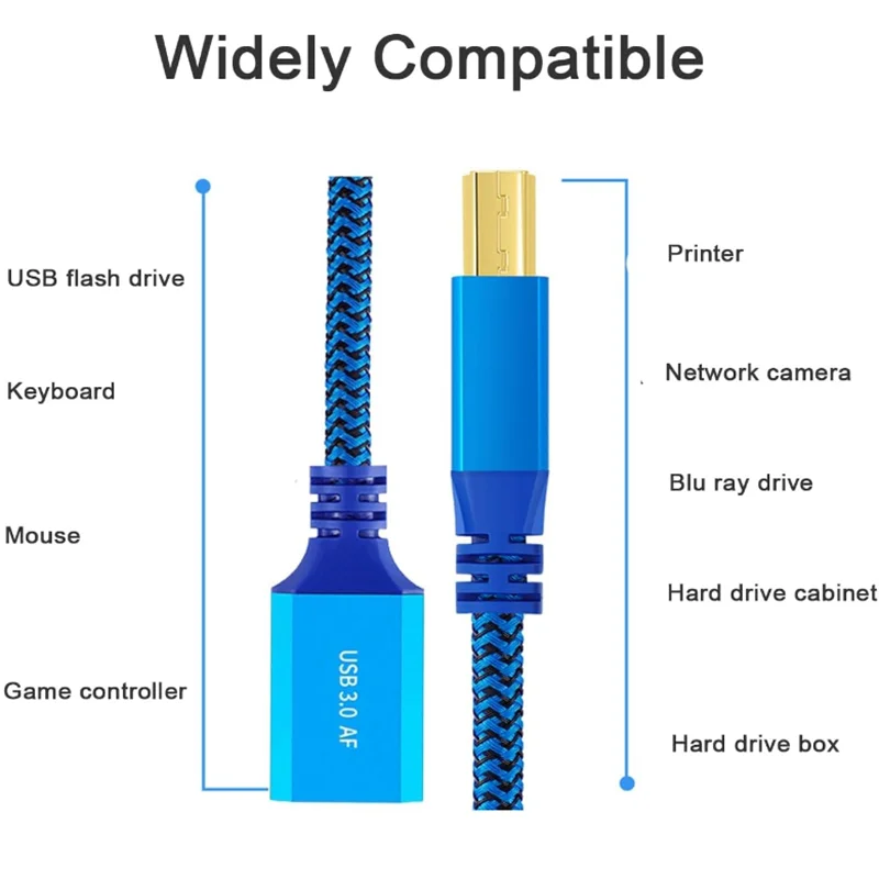 0.5m USB 3.0 Female Head to 3.0 Printing Dual Port Computer High-speed Transmission Keyboard Mouse Cable Fast 5GBA Female B Male