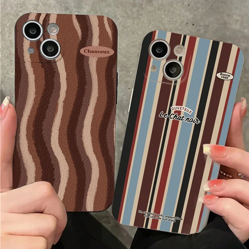 

INS Korea Stripe Protection Phone Case for Iphone 11 12 13 14 15 16 Pro Max X XR Xs SE2 3 8 7 Plus Soft Cover Shockproof Fundas