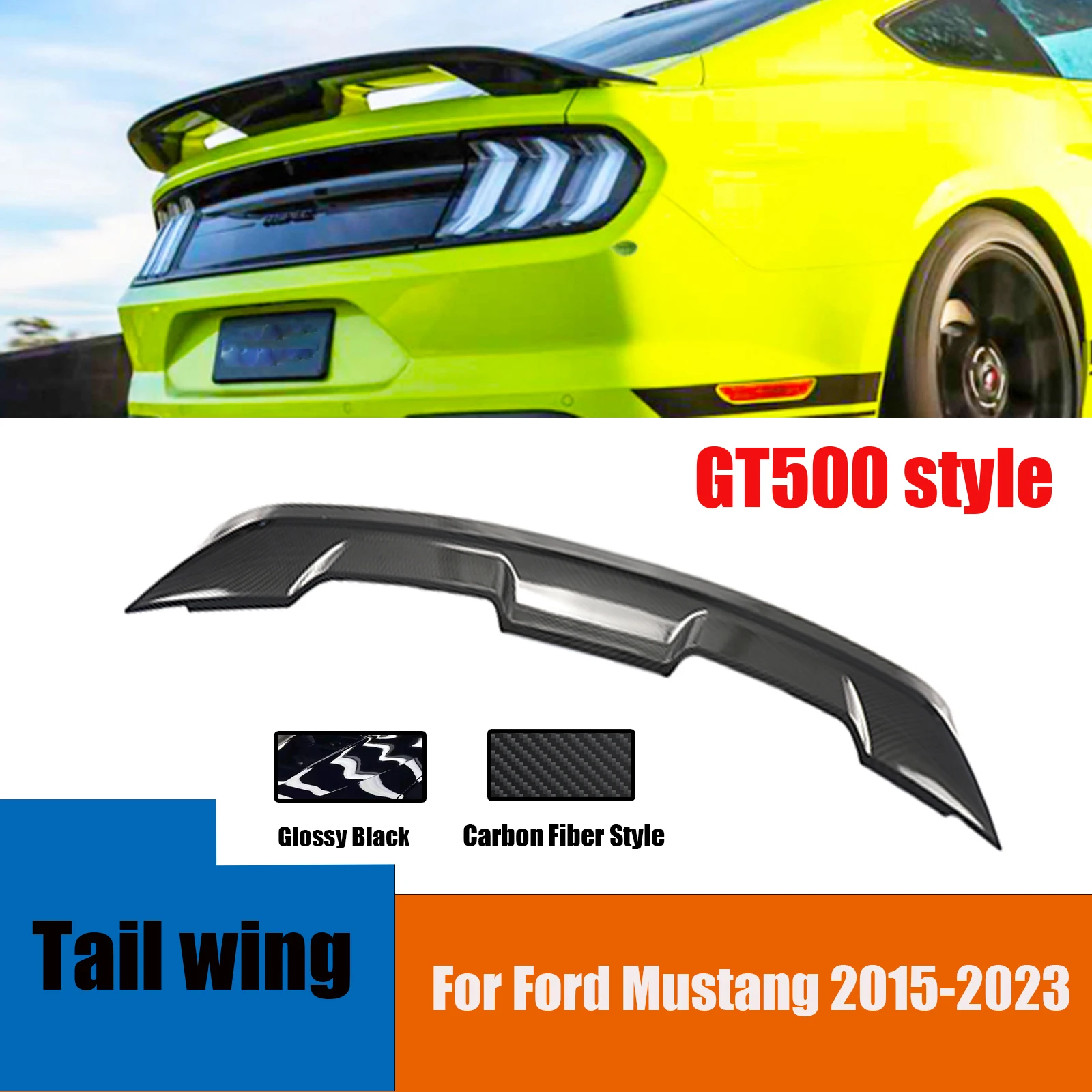 

Rear Roof Trunk Spoiler Wing For Ford Mustang 2015 2016 2017 2018 2019 2020-2023 GT500 Style Glossy Black Carbon Fiber Look