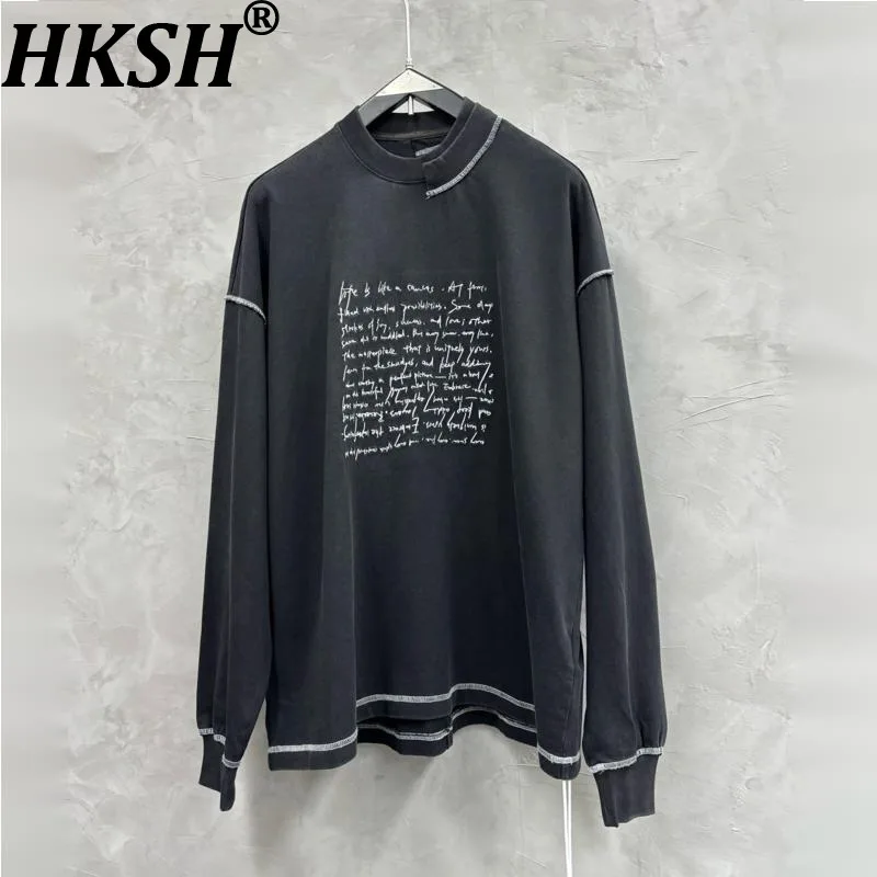 

HKSH 2026 Spring New Men Tide Niche Washed Three-dimensional Cut Patchwork T-shirt Embroidered Lines Color Contrast Tees HK22090