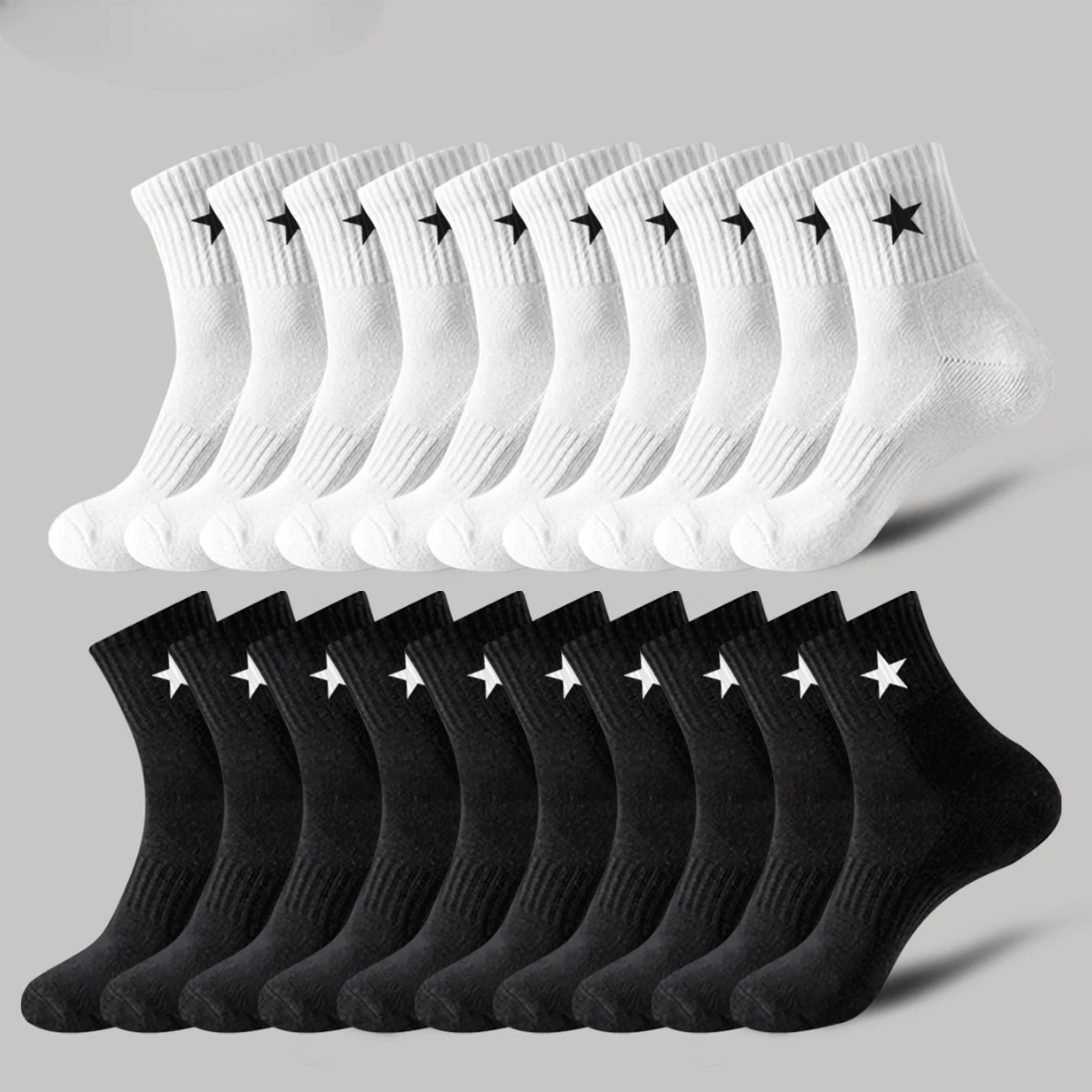 6 Pairs Unisex All Season Black&White Star Print Crew Socks,Couple Streetwear Casual Socks,Trendy  Versatile Mid Calf Socks
