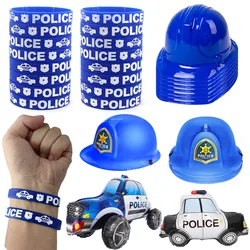 Police Party Favors Blue Silicone Bracelets Wristbands Plastic Party Hat Police Balloons Police Themed Birthday Party Decors