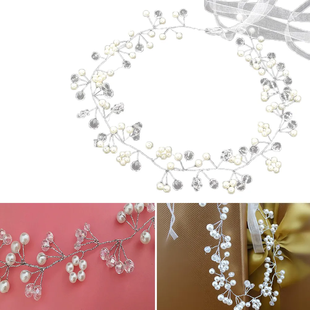 Wedding Hairband Crystal Pearl Crown for Bridesmaids Rhinestone Beaded Silver Wire Elegant Romantic Accessory