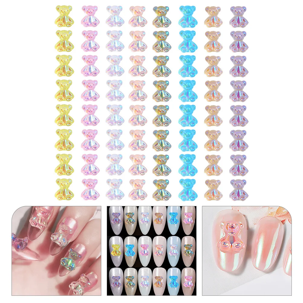 ชุดตกแต่งเล็บโฮโลแกรม 64 ชิ้น ลายหมีสุดสร้างสรรค์ สำหรับตกแต่งเล็บด้วยตัวเอง อุปกรณ์ทำเล็บสำหรับผู้หญิง ของขวัญสำหรับงานปาร์ตี้