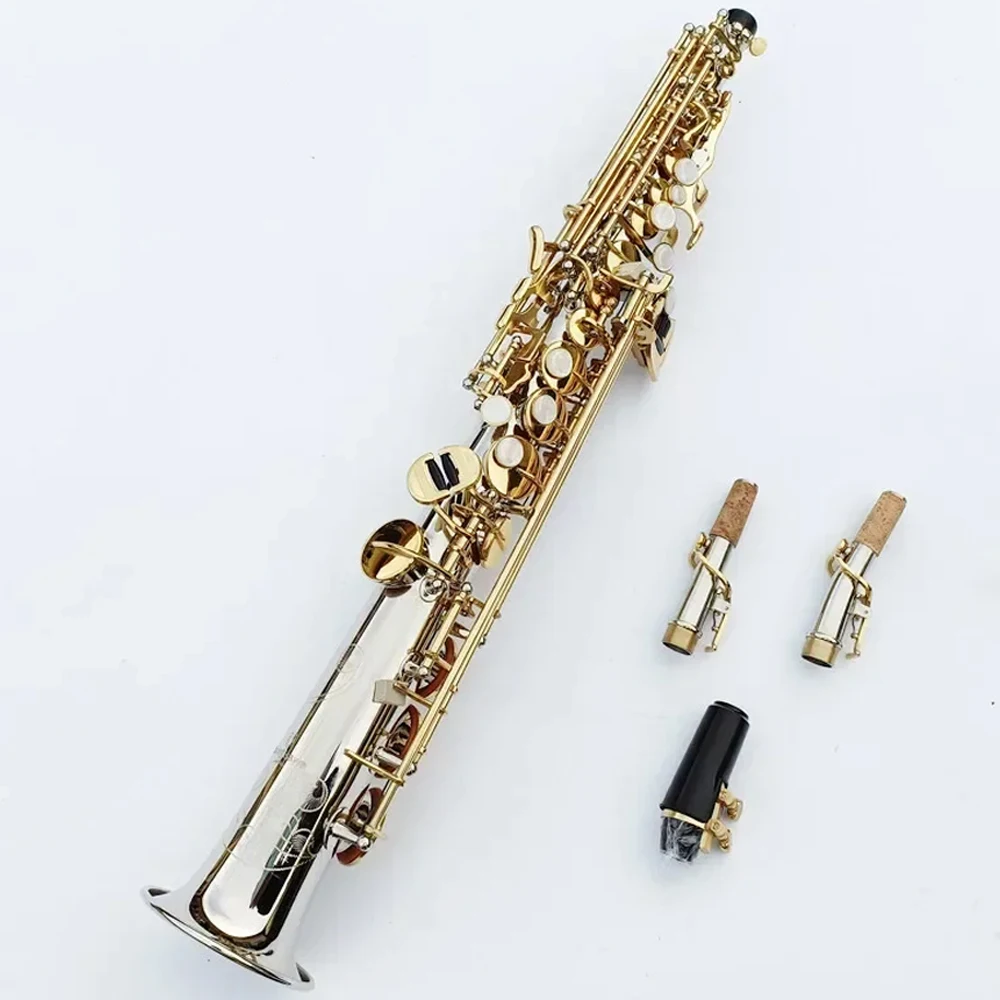 

New Arrival w037 Alto Saxophone Bb Brass Straight Pipe Soprano Saxophone Silver Nickel Plated Jazz Instrument with Accessories