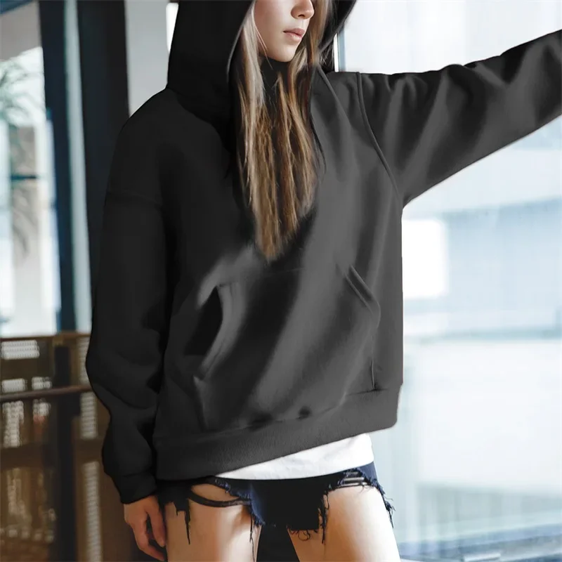 Maden Autumn and Winter Thickened Hooded Sweatshirt for Women Loose Long-sleeved Kangaroo Pocket Hoodies Basic Pullover Unisex