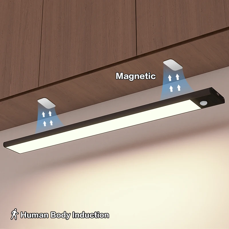 1pc LED luce per armadietto con sensore di movimento ultrasottile, illuminazione da banco a tre toni, luce notturna da cucina ricaricabile USB magnetica