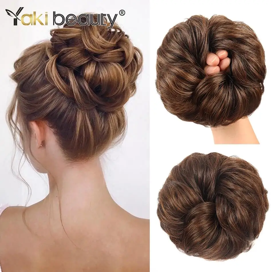 Chignon sintetico per capelli disordinati Chignon Fascia per capelli corti ricci Elastico Scrunchy Parrucchino marrone nero per le donne