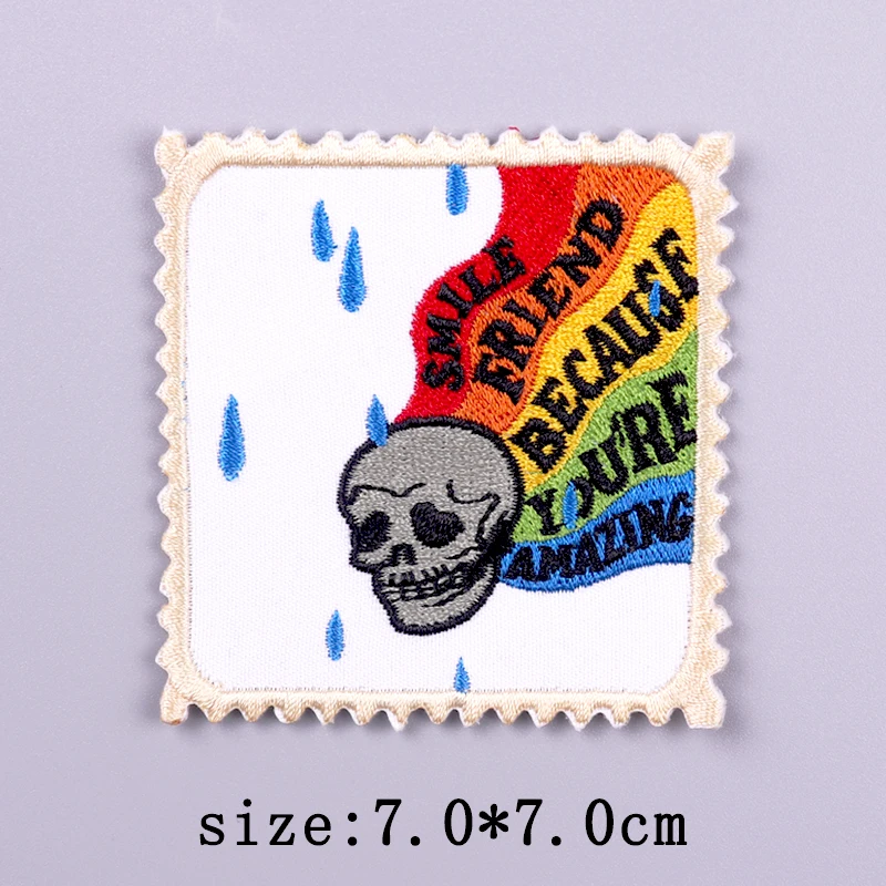 Skull Patch Punk Embroidered Patches For Clothing Stripe Badges Letters Patch Iron On Patches On Clothes DIY Hook Loop Stickers