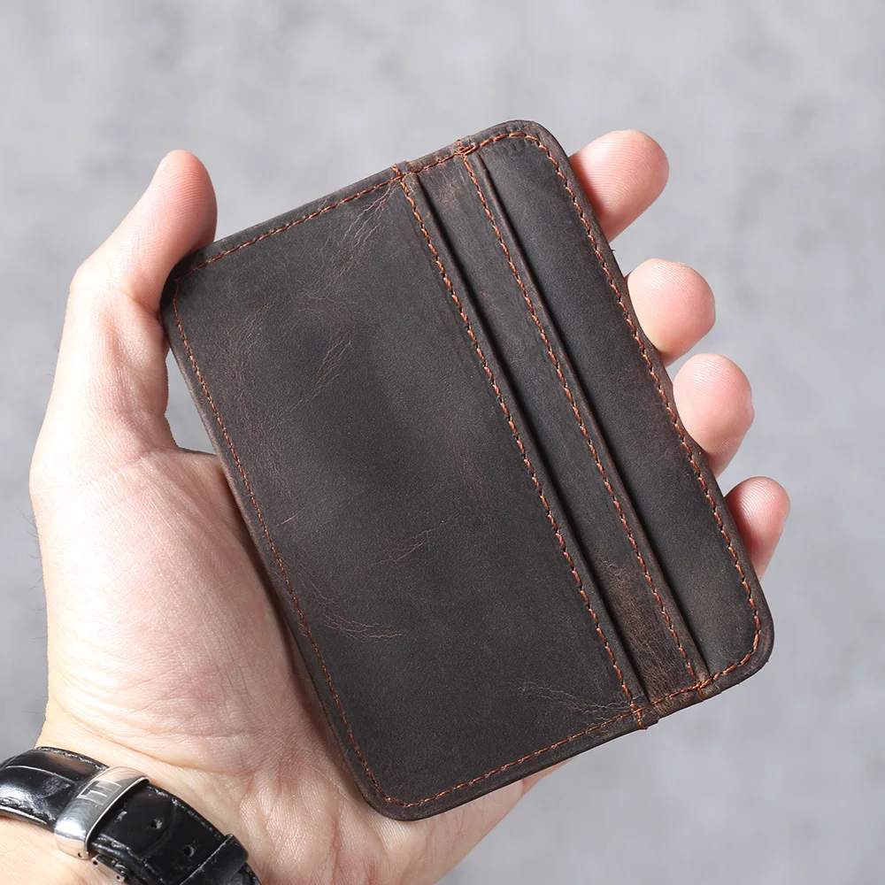 S.WORKER Echtleder Mini-Kartenhalter Vintage Vollnarbiges Rindsleder Kurze Geldbörse Münzbeutel Retro Schlanke Casual Alltagstasche – Detail 5